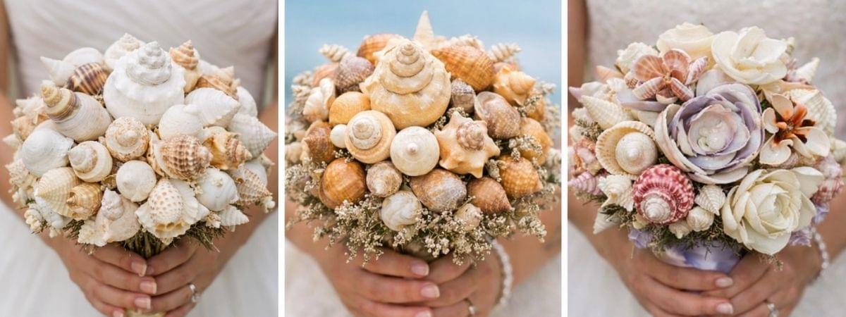 Verschiedene Brautsträuße aus Muscheln. Der Trend für den Brautstrauß